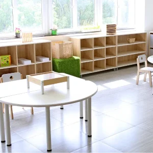 Plateau de table semi-circulaire – Bois naturel ou blanc – 120 x 60