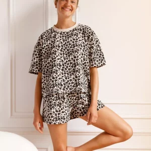 Pyjama court coton bio – Leopard Beige