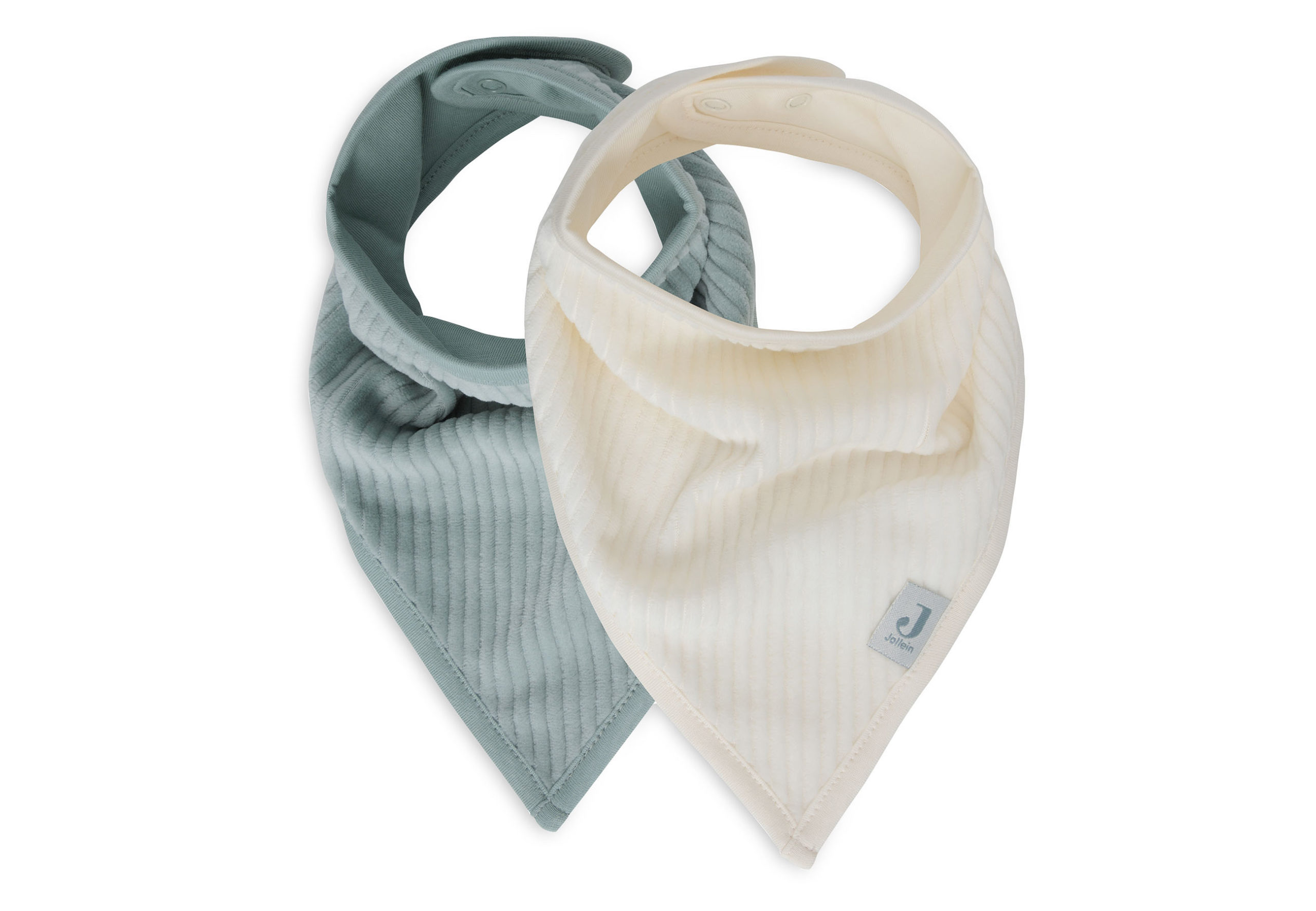 Bavoir Bandana lot de 2 Velvet rib | Sea green & ivoire