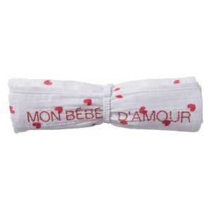 Lange en double gaze de coton gaufré blanc imprimé cœurs