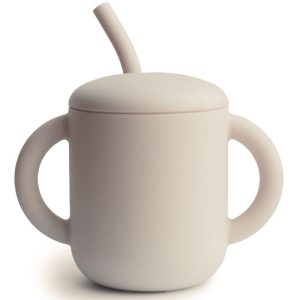 Tasse en silicone avec paille beige