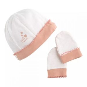 Lot bonnet et moufles bébé en coton – PETIT COEUR