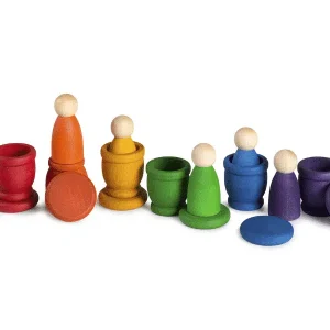 Petits personnages, pots et pièces en bois colorés – Grapat