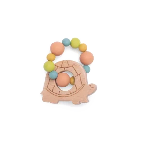 Hochet anneau de dentition bois et silicone Tortue | Trois petits lapins