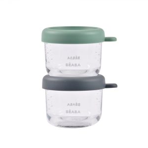 Coffret 2 portions verre 150ml mineral/vert sauge BEABA