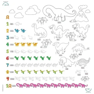 Nombres avec des dinosaures – Nappe multilingue à colorier – BiMoo