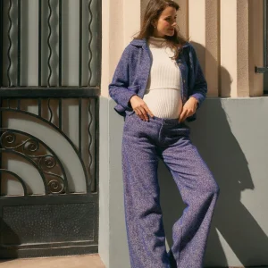 Pantalon large tweed bleu