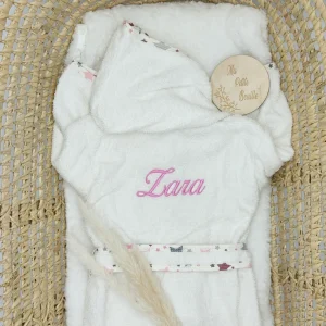 Peignoir Coton Blanc et Rose