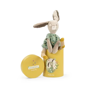 Poupée lapin sauge & sa boîte | Trois petits lapins